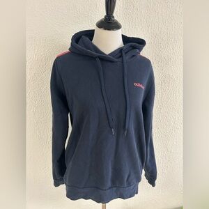 Adidas Essential 3 stripe Navy and Pink Hoodie Sz Large